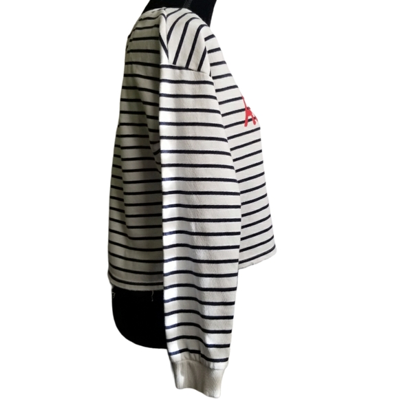 H&M Youth Sweater White Black Stripes Size 14A - Picture 2 of 6